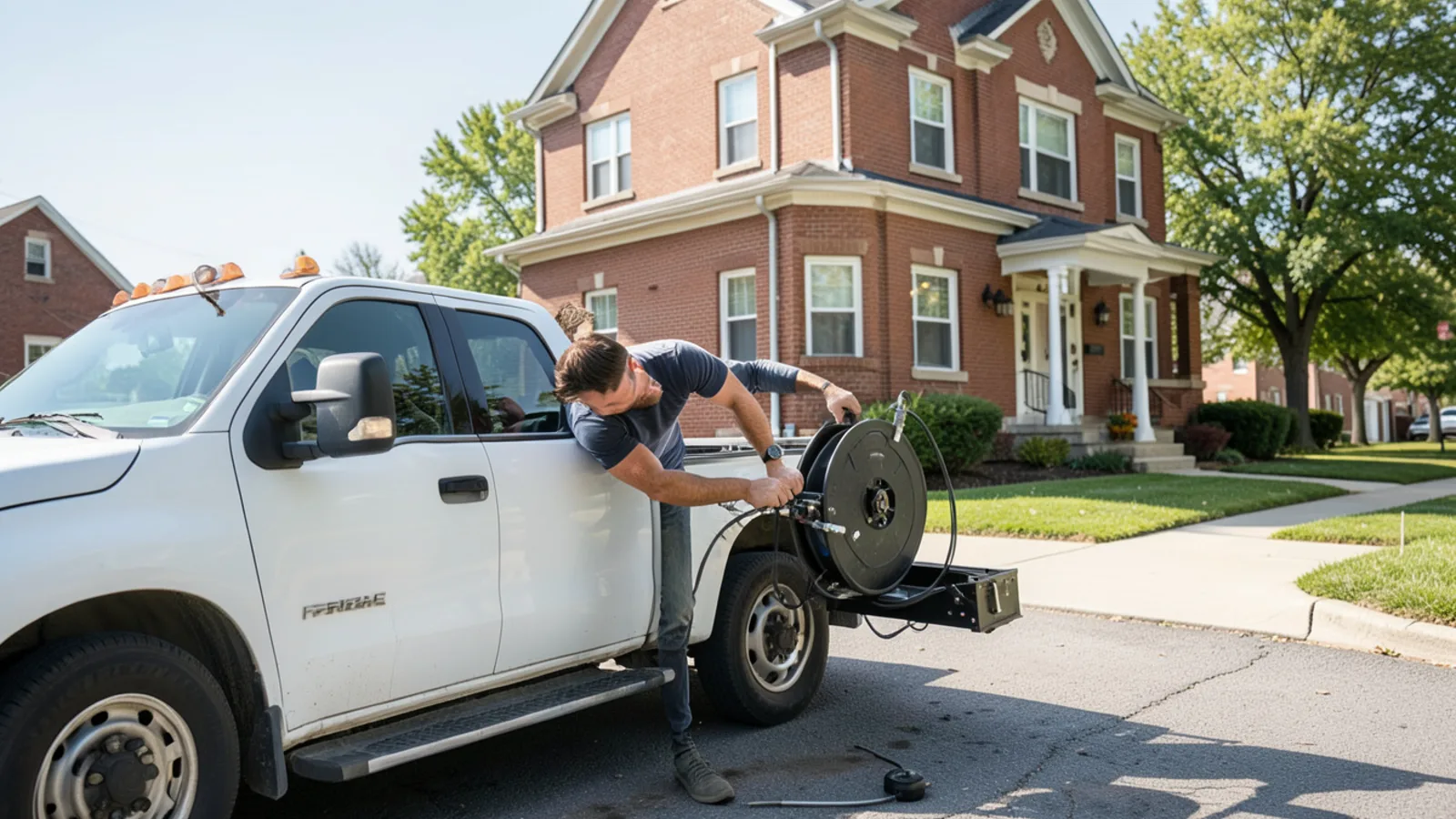 Plumbing service van traveling through Palmyra, PA in Lebanon County