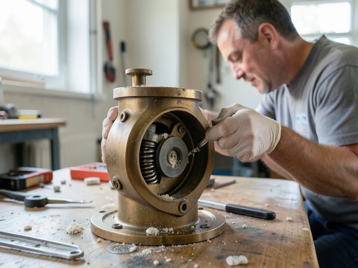 Technician installing quality replacement components for backflow testing for lebanon county properties