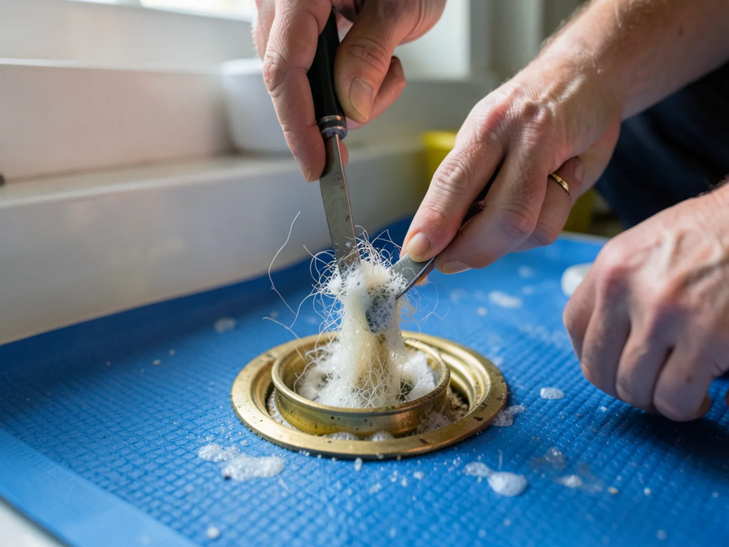 Technician installing quality replacement components for drain cleaning