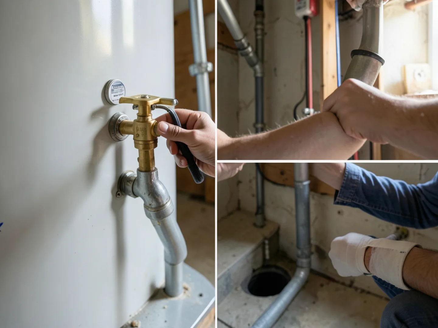 Technician installing quality replacement components for plumbing inspection